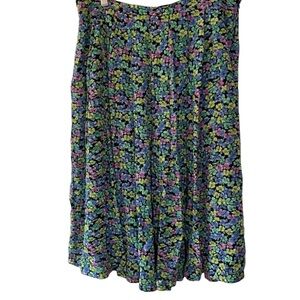 Vintage Colourful Green Full Skirt Floral Midi Pleated Boho Cottage Size 14